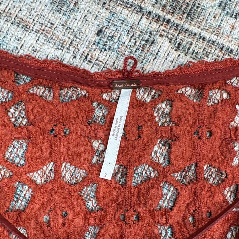 Free People Terracotta Lace Crotched Mini Dress Bell Sleeves Slim Fit -2 - Picture 4 of 14